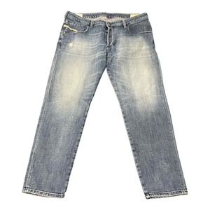 Diesel D-Bazer Jeans Mens 38 Blue Tapered Light Wash Distressed Stretch Denim